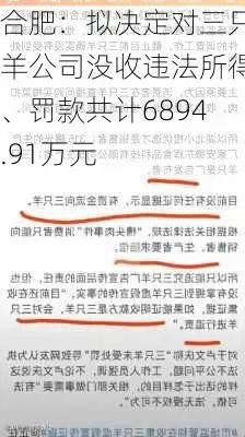 合肥市12315热线回复称三只羊已全额缴纳罚款