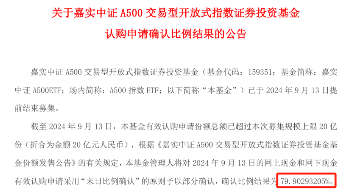 聚焦A500基金大战：嘉实中证A500ETF规模48.9亿元，位居同类倒数第二名，仅比成立3年的泰康基金强点儿