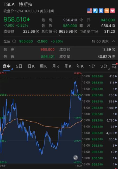 11月8日美股成交额前20：特斯拉本周大涨29%，马斯克或加入特朗普政府