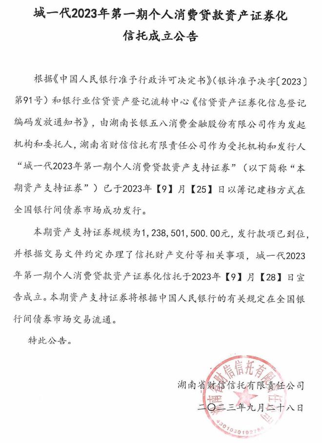 一周内两家 长银五八消金后中原消金ABS发行 年内消金公司合计发行规模已超144亿元